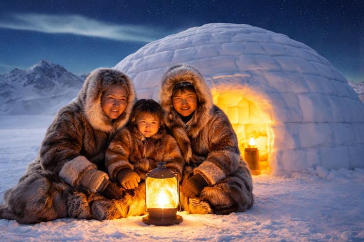 শীত থেকে বাঁচতে বরফের ব্লকের তৈরি ঘরে থাকেন তারা