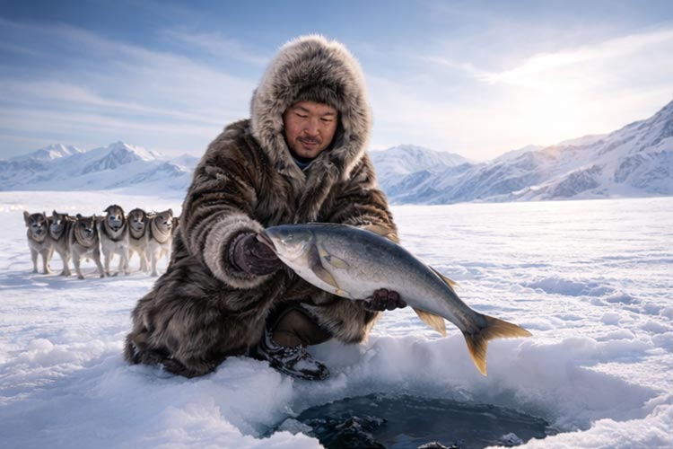 শীত থেকে বাঁচতে বরফের ব্লকের তৈরি ঘরে থাকেন তারা