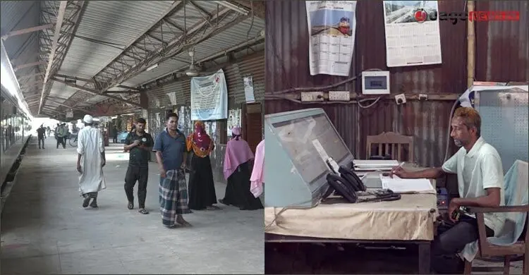 বৃষ্টিতে ছাতা মাথায় অফিস, দাঁড়িয়ে সময় কাটে যাত্রীদের