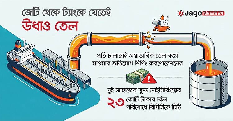 জাহাজ থেকে ট্যাংকে যেতেই উধাও ১৪ কোটি টাকার জ্বালানি তেল