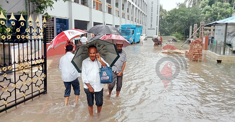 টানা বর্ষণে ঝালকাঠি শহরে হাঁটুজল
