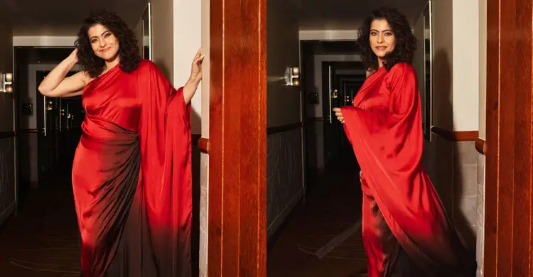 লালের রাজকীয়তায় কাজলের নতুন রেড-কার্পেট লুক