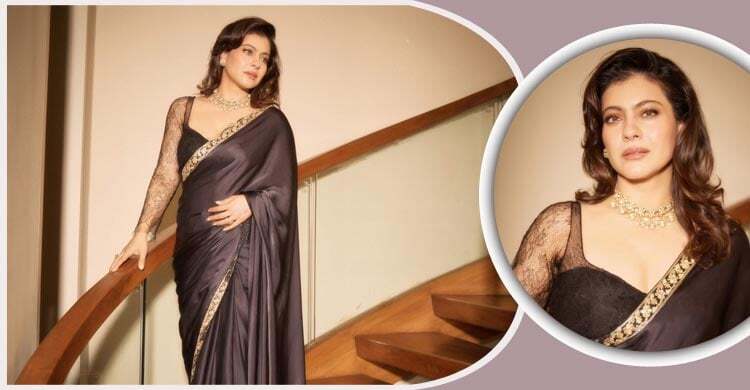 লেইস ব্লাউজ ও কালো শাড়িতে নজরকাড়া কাজল