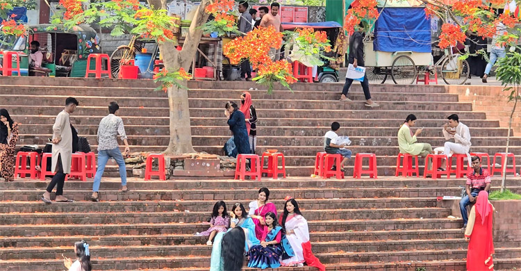 কৃষ্ণচূড়ায় সেজেছে কিশোরগঞ্জের মুক্তমঞ্চ