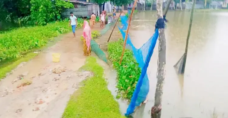 কুড়িগ্রামে বাঁধ ভেঙে পানিবন্দি ২০ গ্রামের মানুষ