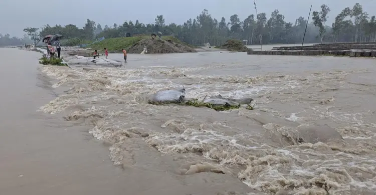 কুড়িগ্রামে বাঁধ ভেঙে পানিবন্দি ২০ গ্রামের মানুষ