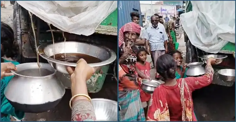 রাস্তায় গলে পড়ছিল চিনি, হাড়ি-গামলায় সংগ্রহের চেষ্টা স্থানীয়দের