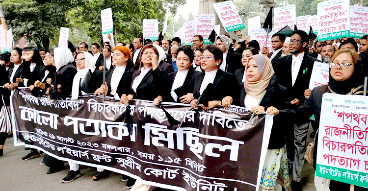 বিএনপি-জামায়াতপন্থি আইনজীবী ফ্রন্টের কালো পতাকা মিছিল