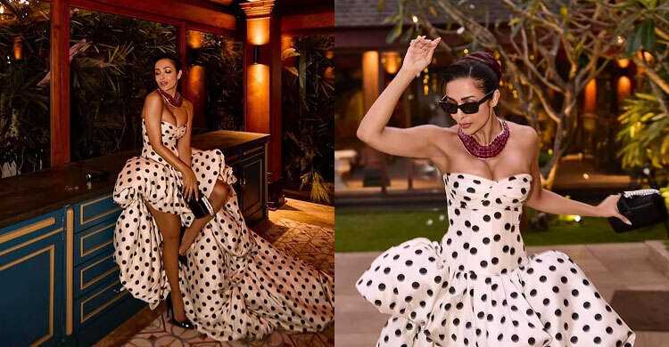 পোলকা ডট গাউনে মালাইকার অনবদ্য রেট্রো গ্ল্যাম