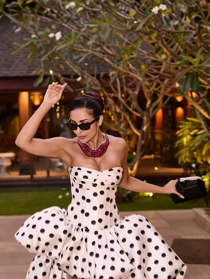 পোলকা ডট গাউনে মালাইকার অনবদ্য রেট্রো গ্ল্যাম