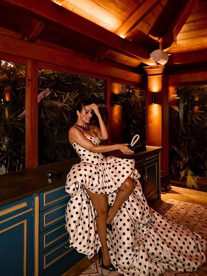 পোলকা ডট গাউনে মালাইকার অনবদ্য রেট্রো গ্ল্যাম