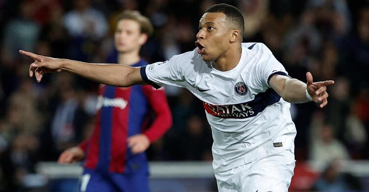Mbappe scores twice as PSG beat 10-man Barca to reach semi-finals
