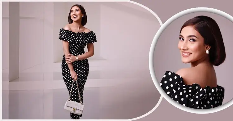 পোলকা ডটের কালো পোশাকে অনবদ্য মেহজাবীন