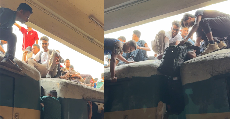 জীবনের ঝুঁকি নিয়েই ট্রেনের ছাদে বাড়ি ফিরছেন মানুষ