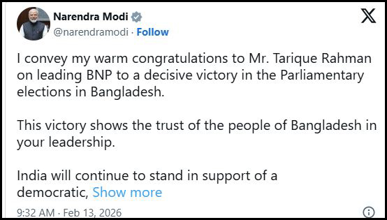 তারেক রহমানকে মোদীর অভিনন্দন