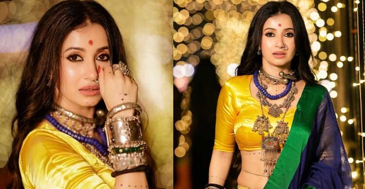 হলুদ-নীলে মনামীর ঐতিহ্যবাহী ফ্যাশন ঝলক