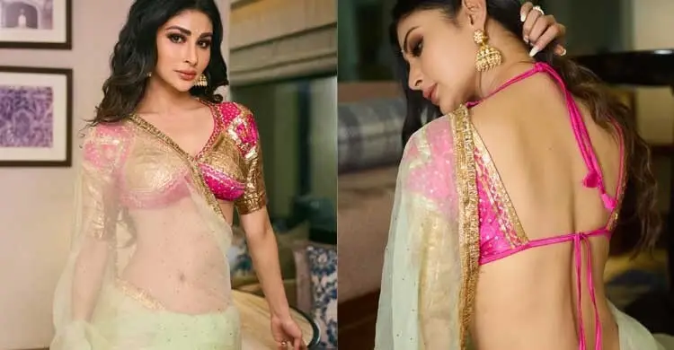 ব্যাকলেস ব্লাউজে আবেদনময়ী মৌনী