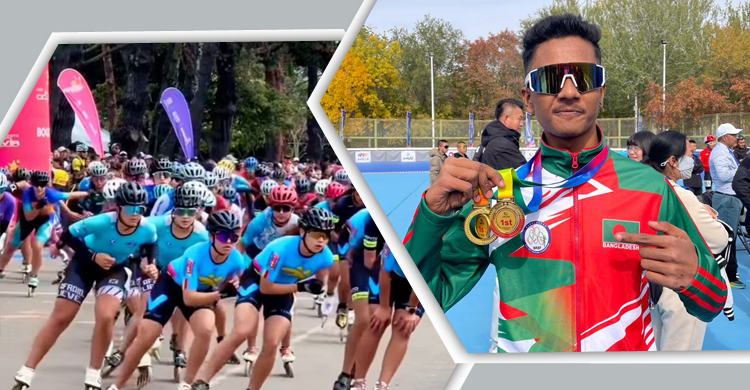 আন্তর্জাতিক মঞ্চে স্কেটিংয়ে জোড়া স্বর্ণ জিতলেন বগুড়ার নাবীয়্যূন