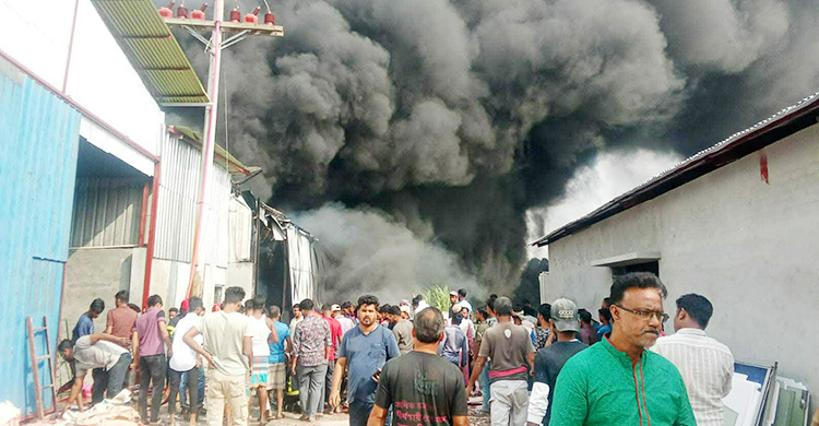 নারায়ণগঞ্জে কর্কশিট কারখানার গোডাউনে আগুন