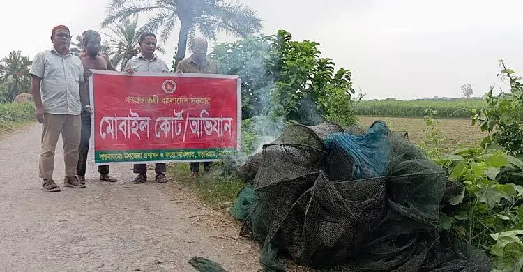 বড়াইগ্রামে অভিযান চালিয়ে নিষিদ্ধ চায়না রিং জাল ধ্বংস