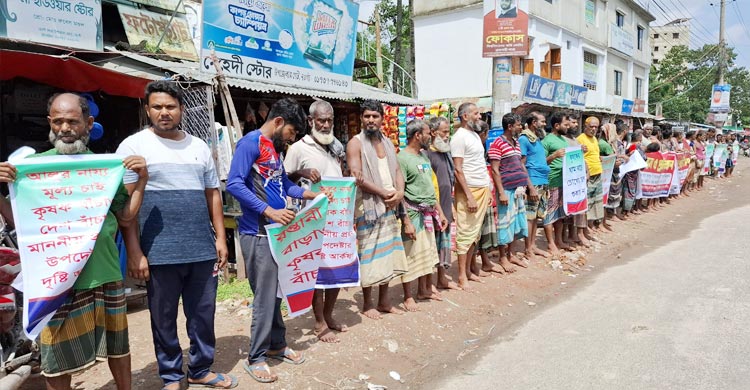 সরকারি মূল্য নির্ধারণের দাবিতে নওগাঁয় সড়কে আলু ফেলে বিক্ষোভ