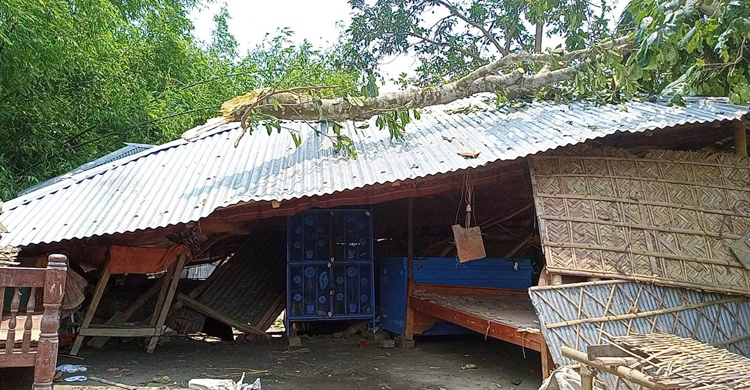 নীলফামারীতে হঠাৎ ঝড়ে লন্ডভন্ড ঘরবাড়ি