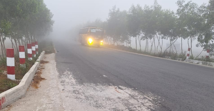 নীলফামারীতে ঘন কুয়াশায় যান চলাচল ব্যাহত