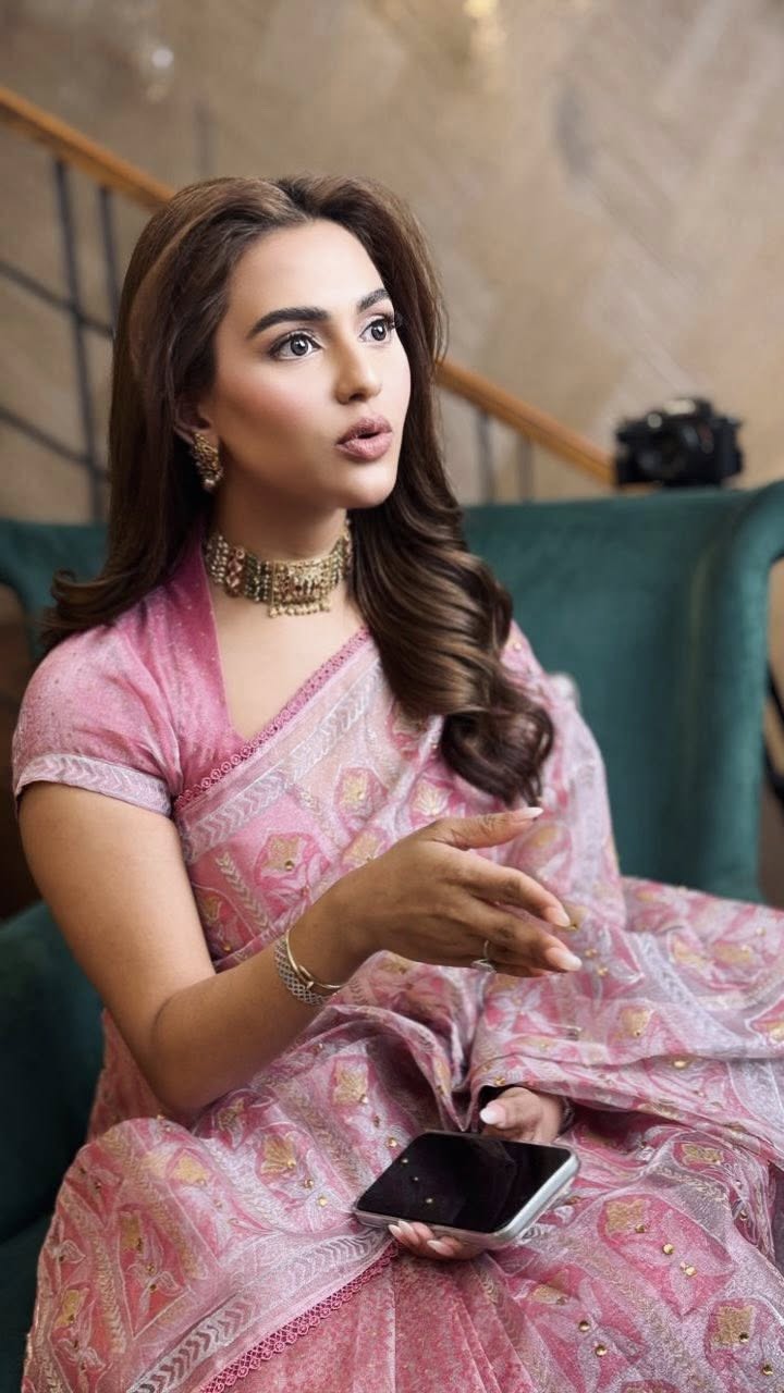 গোলাপি শাড়ির জমকালো আমেজে অপরূপ ফারিয়া