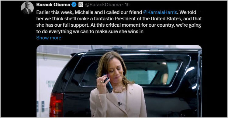Obamas support Kamala Harris to be presidential nominee
