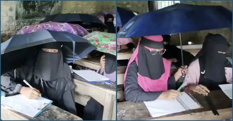 বৃষ্টিতে ছাতা মাথায় পরীক্ষা দিলেন শিক্ষার্থীরা, ভিডিও ভাইরাল