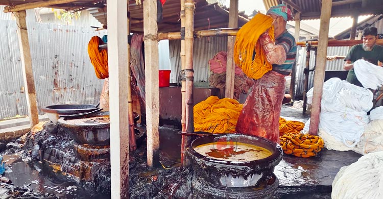 রঙের বিষে নীল হচ্ছে গড়াই, স্বাস্থ্যঝুঁকিতে শ্রমিকরা