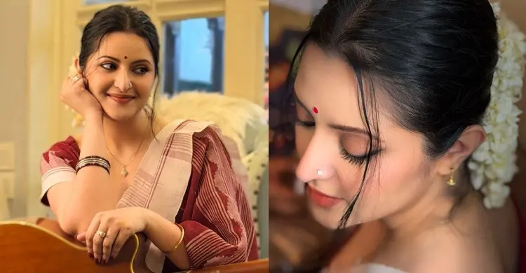 সাদা-লালের শৈল্পিক মায়ায় অপরূপ পরীমনি