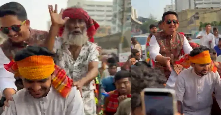 বর্ষবরণ র‍্যালিতে রিকশা চালালেন আসিফ-সারজিস