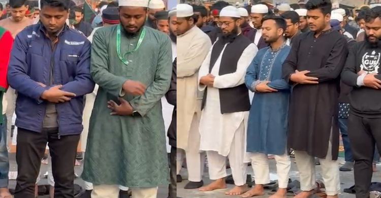 শাহবাগে ওসমান হাদি চত্বরে ইনকিলাব মঞ্চের নেতাকর্মীদের নামাজ আদায়