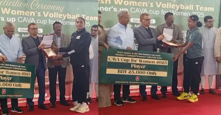 ব্রোঞ্জ পদক অর্জন করায় নারী ভলিবল দলকে সংবর্ধনা