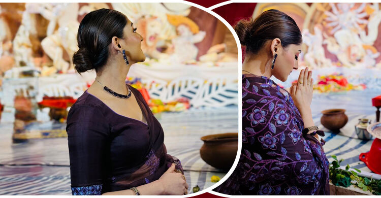 ভিন্ন সাজে পূজামণ্ডপে পূজা চেরী