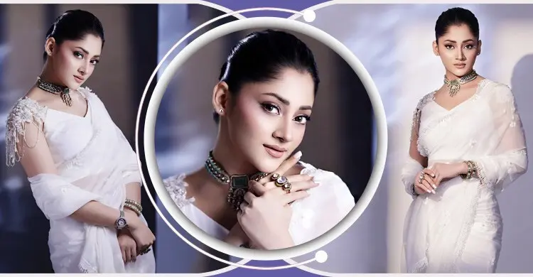 সাদা শাড়িতে পূজার নিঃশব্দ দীপ্তি