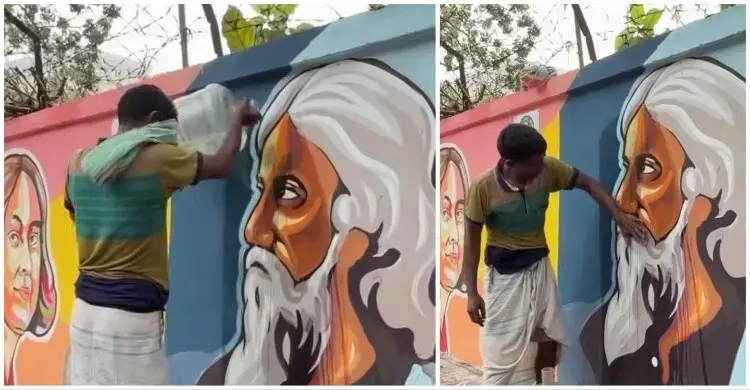এক রিকশাচালককে সেই কালি মুছে দিতে দেখা যায়