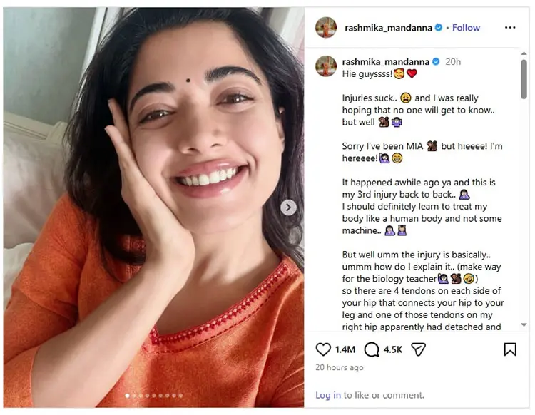 শুটিংয়ের দুর্ঘটনা নিয়ে মুখ খুললেন রাশমিকা