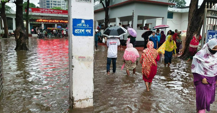 রামেক হাসপাতালের গেটে হাঁটুপানি, ভোগান্তিতে রোগী-স্বজনরা