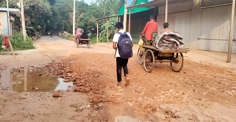 খানাখন্দে ভরা, ফরিদপুরের তালমা-জয়বাংলা সড়ক দিয়ে চলা দায়