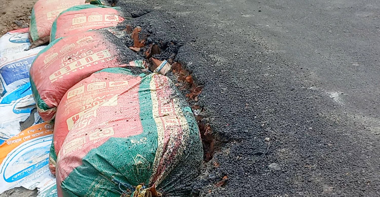 জোড়াতালি দিয়ে দোকানরঘর-হরিণা সড়ক সংস্কার