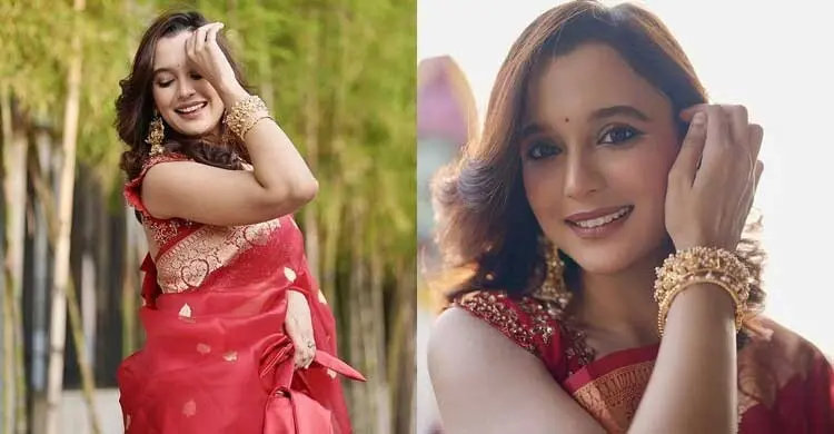 লাল শাড়িতে মোহময়ী সাবিলা