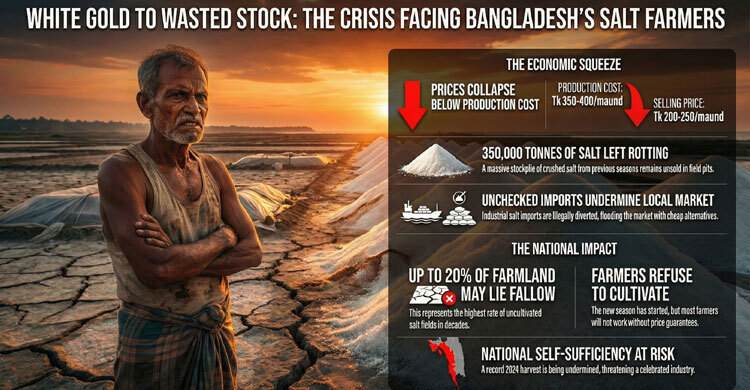 From white gold to wasted stock: Salt farmers quit as 3.5 lakh tonnes rot in pits