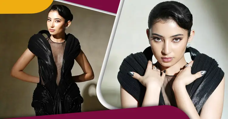 কালো স্কাল্পটেড গাউনে লাস্যময়ী সারা