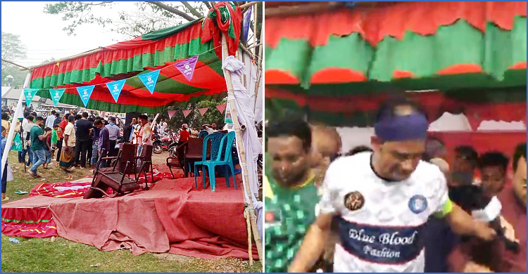 মঞ্চ ভেঙে পড়ে গেলেন ব্যারিস্টার সুমন