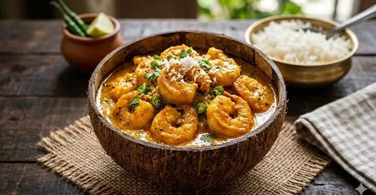 নারিকেল দিয়ে চিংড়ি ভাপা, রইলো রেসিপি