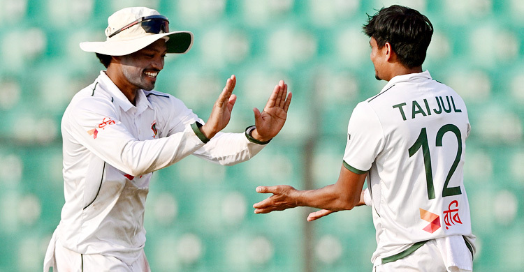 তাইজুলের ৫ উইকেট, সাগরিকায় শেষ বিকেলে বাংলাদেশের দাপট