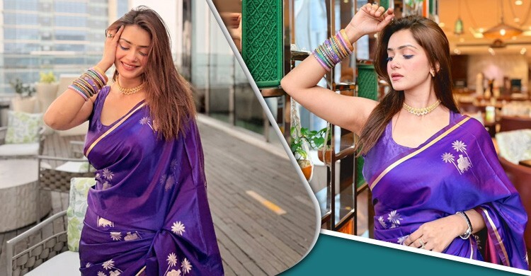 গাঢ় বেগুনিতে তিশার রাজসিক লুক