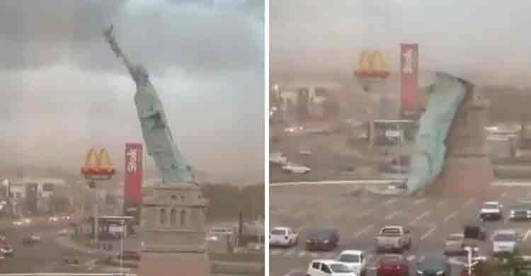 ঝড়ো বাতাসে ভেঙে পড়লো স্ট্যাচু অব লিবার্টির রেপ্লিকা